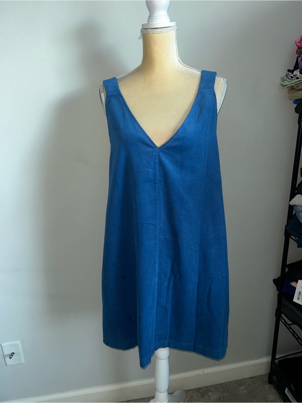 NWT Wenrine Sleeveless V-Neck Corduroy Shift Dress in Rich Blue Sz L